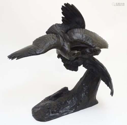 Maximilien Louis, FIOT (1886-1953), Patinated bronze sculpture, Battling birds of prey,