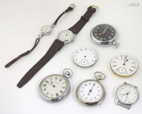 An assortment of watch movements, pocket watches and wristwatches, to include examples by Ingersoll,