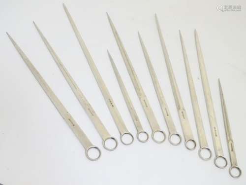 Collection of Meat Skewers: 10 Edwardian Silverplate meat skewers or various sizes,