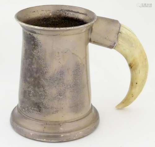 A silver plate Talisman tankard with boar tusk handle. Approx. 5 1/4