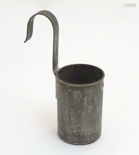 A early / mid 20thC half pint milk measure with hook handle. Impressed touch marks to side. Approx.