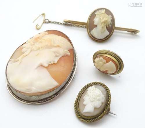 Assorted cameo jewellery including a gold bar brooch set with central cameo CONDITION: