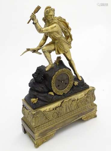 Elie a Paris: an large French bronze and ormolu mantle clock, surmounted with a warrior figure,