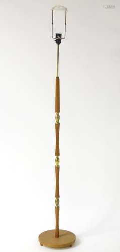 Vintage Retro: A Danish (Scandi) telescopic standard lamp with a teak and brass column on an