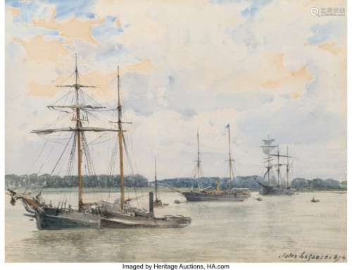 27047: Jules Lessore (French, 1849-1892) Boats at Harbo