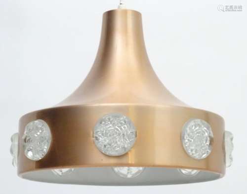 Vintage Retro : a Danish / Scandi Coronell ? hanging pendant lamp / light in brushed copper livery