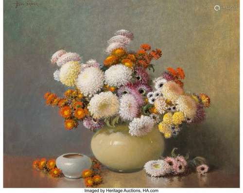 27058: A.D. Greer (American, 1904-1998) Asters Oil on c