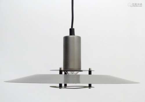 Vintage Retro: Danish / Scandi Light Studio hanging pendant lamp / light in brushed pewter livery,