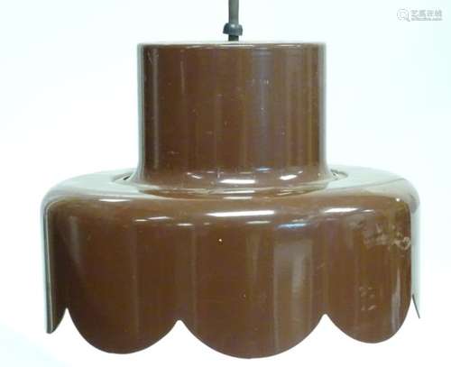 Vintage Retro: A Danish (Scandi) hanging pendant lamp in brown outer livery,