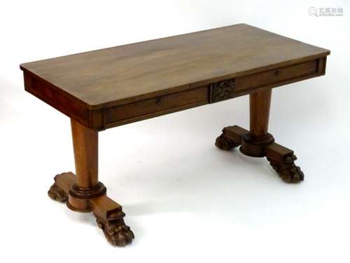 A mid 19thC mahogany library table / desk,