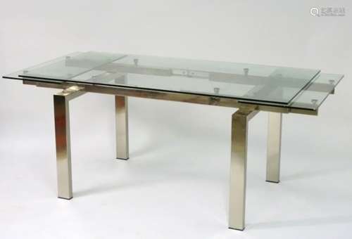 Vintage Retro : a mid Century glass and chromed section dining table 63