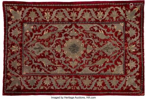 27145: An Ottoman Embroidered Velvet Panel, late 19th-e