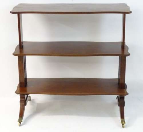 A mid 19thC mahogany metamorphic table / buffet with satinwood decorative stringing,