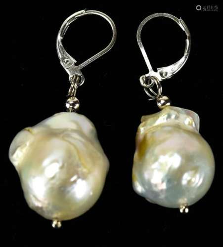 Pair High Luster Cultured Baroque Pearl Earrings