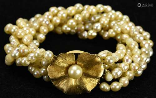 Estate 14kt Gold & Cultured Baroque Pearl Bracelet