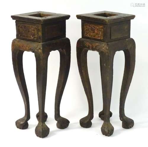 A pair of 18thC painted and gilt Chinese stands, each 14 1/2