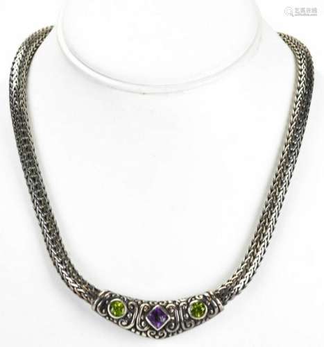 Sterling Silver Amethyst & Peridot Necklace