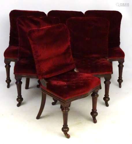 Set of 6 Victorian mahogany dining chairs with red button back upholstery and macassar seat back