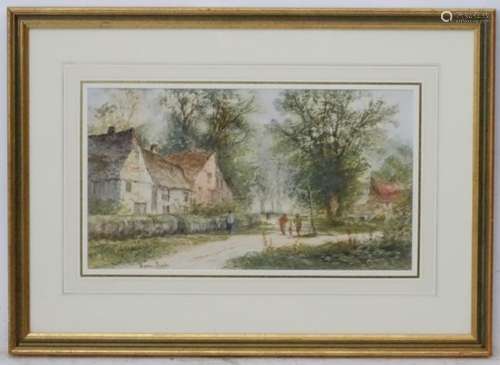 Warren Clarke, XIX-XX, Watercolour, Figures in a rural street, Signed lower left.