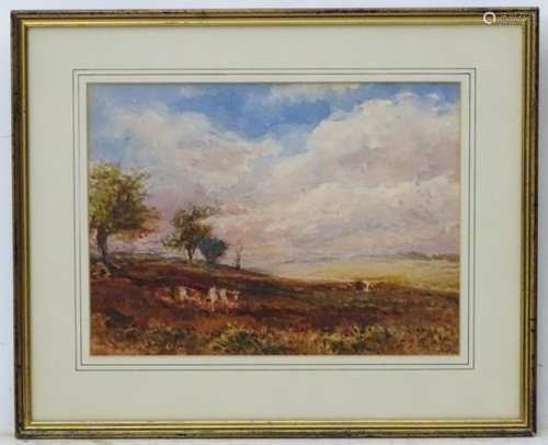 John Keeley, XIX, Watercolour, Cattle on the moor, Signed lower right.