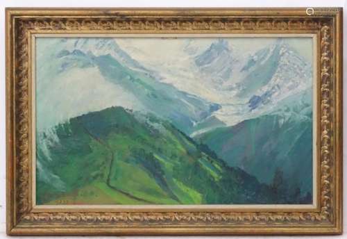 M Donouilly, 1939, Oil on canvas, Topographical mountainous scene, Signed and dated lower left.