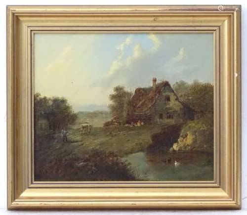 Indistinctly Signed, XIX, Oil on canvas, Indistinctly titled, A farmhouse in the country,