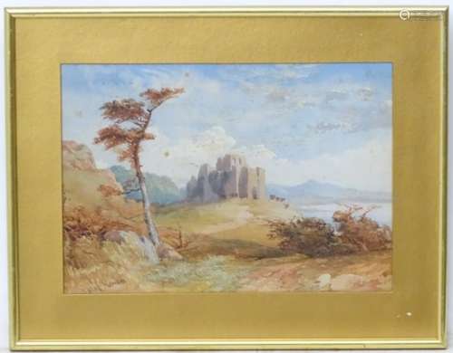 David Hall McKewan (1817-1873), Watercolour, A Scottish ruined castle by a Loch, Signed lower left.