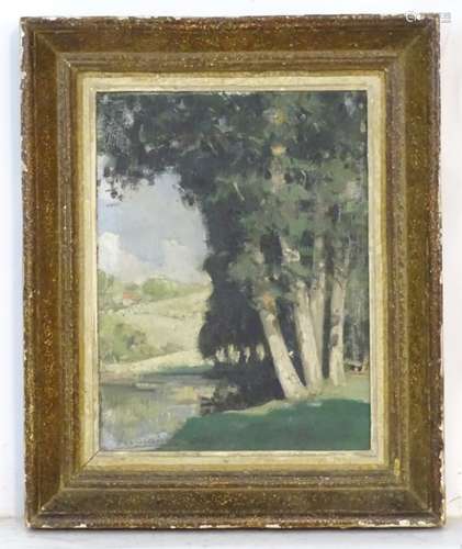 Indistinctly Signed, Antoine Clave?, XIX, French School, Oil on canvas, Trees by a lake,