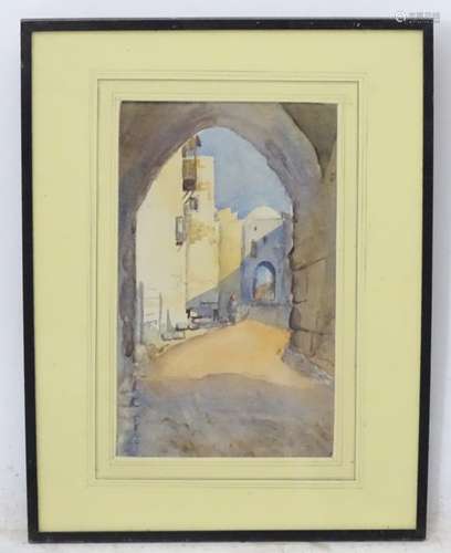 ELGS, early XX, Arab School, Watercolour, ''David's Citadel by Jaffa Gate