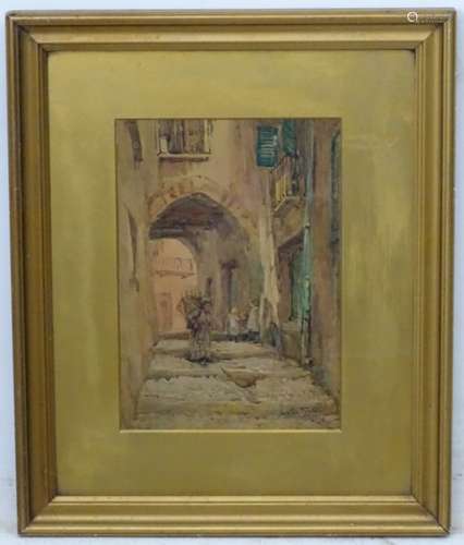 Walter Frederick Roofe Tyndale (1855/9-1943), Watercolour, An old Continental / Arab street,