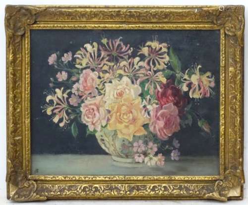 JCF monogram, (Janet Fisher Clay, 1867 - 1926), Oil on canvas, Still life of flowers in a vase,