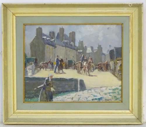 J McLavb, mid XX, Oil on board, Figures, horse and cart etc. by the slipway, Signed lower right.