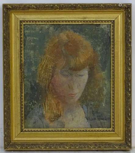 Indistinctly signed, mid XX, Oil on canvas board, Portrait of an auburn haired girl,