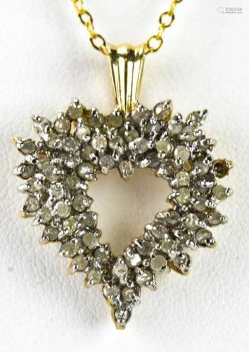 Vintage 10kt Gold & Diamond Heart Necklace Pendant
