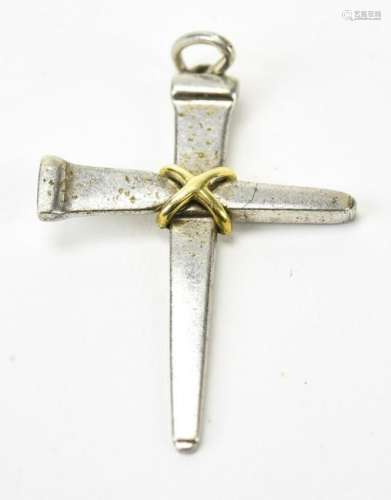 14kt Gold & Sterling Silver Cross Necklace Pendant