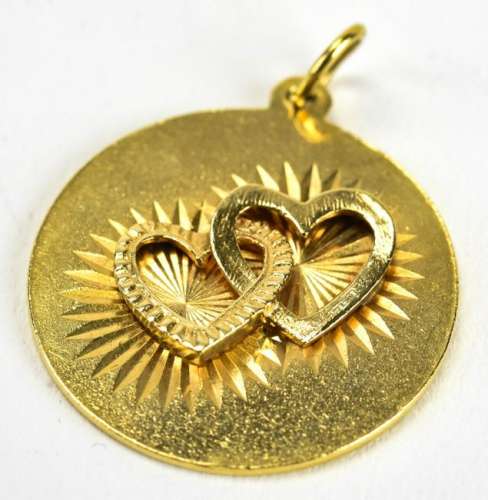 Vintage 14kt Yellow Gold Double Heart Pendant