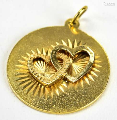 Vintage 14kt Yellow Gold Double Heart Pendant