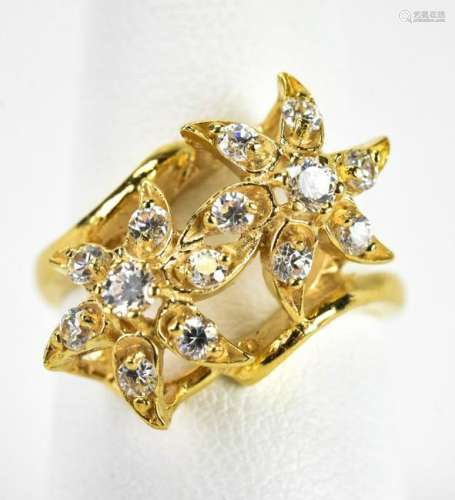Vintage 14kt Yellow Gold Double Flower Design Ring