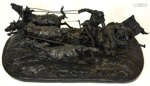Impressive Russian Bronze of Horse Drawn Carriage