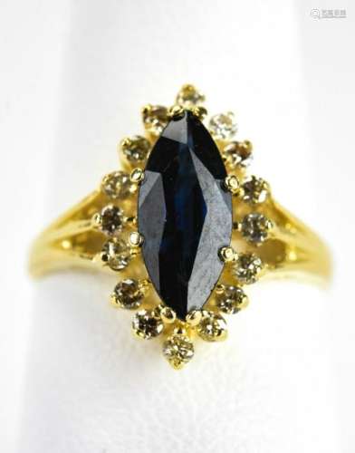 Estate 14kt Gold 1.5 Ct Sapphire & Diamond Ring