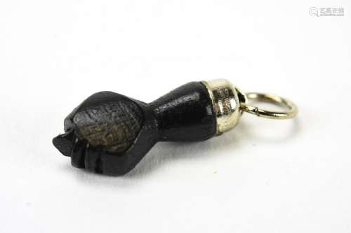 Vintage Carved Ebony Wood Figa Necklace Pendant