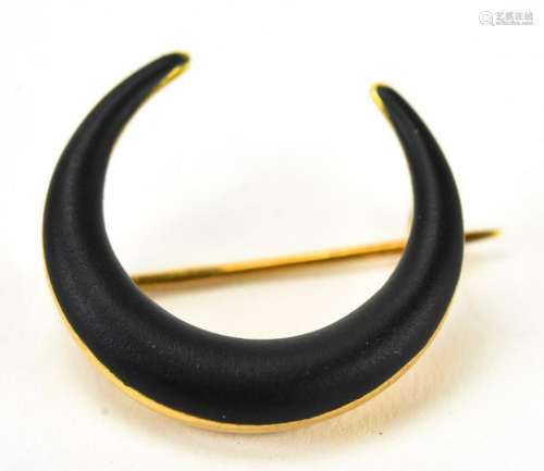 Antique 14kt Gold & Black Enamel Crescent Moon Pin