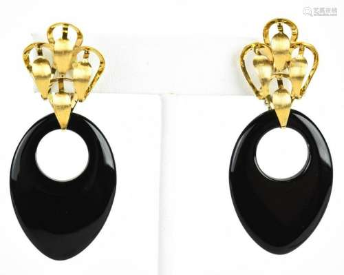 Pair of Vintage 14kt Gold & Onyx Italian Earrings