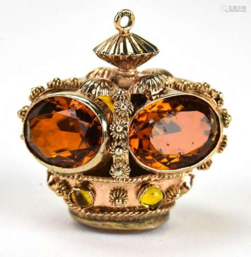 Vintage 800 Silver & Citrine Glass Crown Pendant