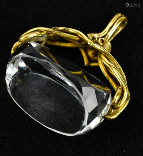 Large Antique Gold Filled & Crystal Spinner Fob