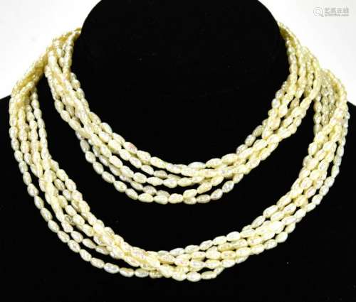 Six Strand Seed Pearl Necklace w Vermeil Clasp