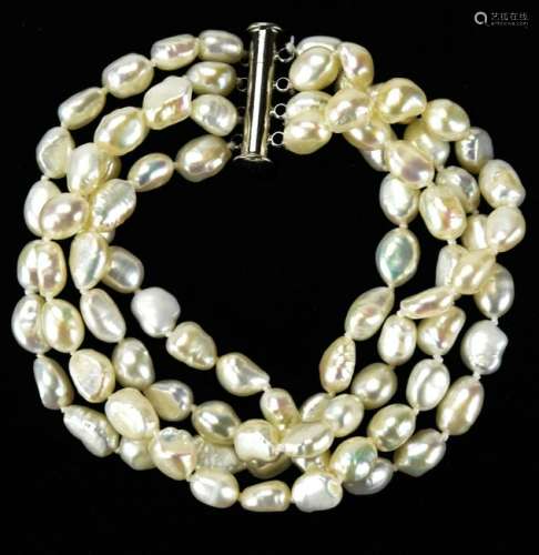 Four Strand Baroque Pearl Hand Knotted Bracelet