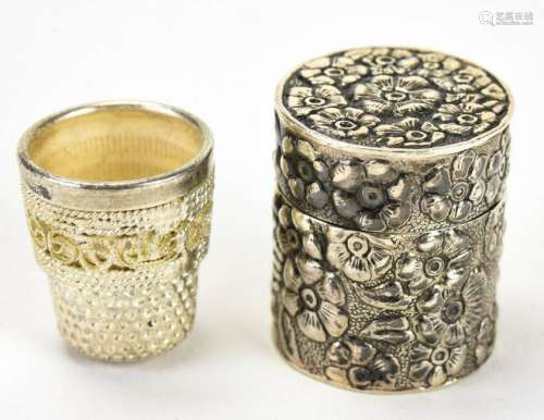 Vintage Sterling Silver Thimble Case w Thimble