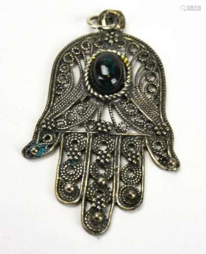 Vintage Silver Filigree Hamsa Necklace Pendant