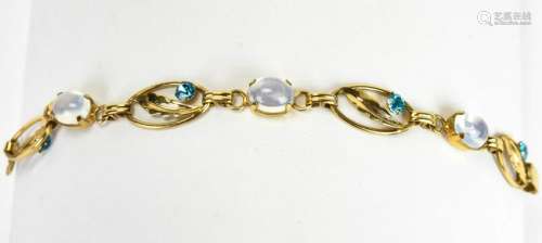 Retro 1950s Gold Fill Bracelet w Aqua & Moonstone